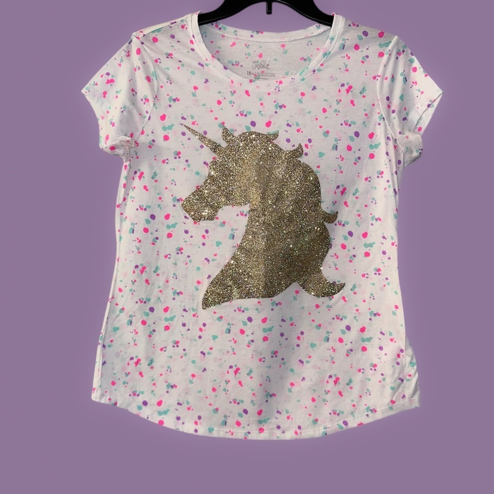 Justice White and Gold Unicorn Tee Short Sleeve